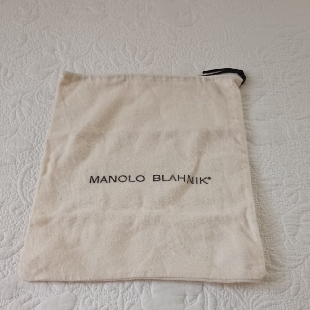 Manolo Blahnik Cream Dust Bag Black Logo Luxury Soft Bougie